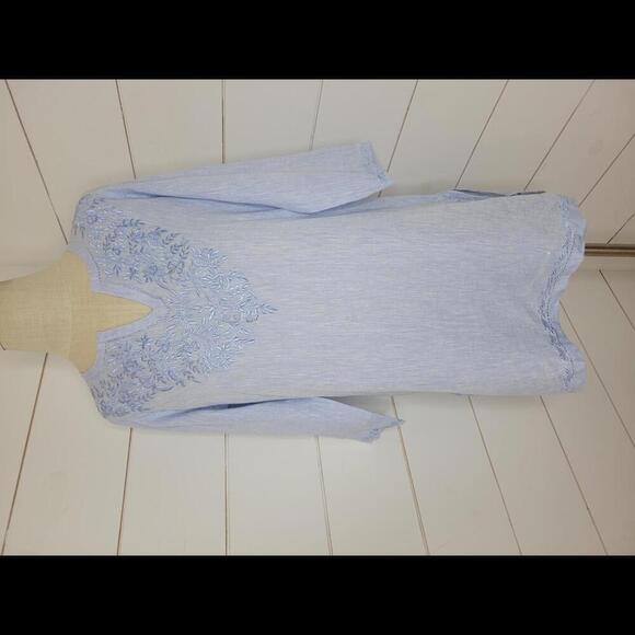 NWT Maharaja's blue embroidered pure linen tunic - Picture 1 of 5